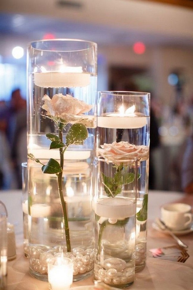 floating wedding centerpiece ideas with flowers and candles 3