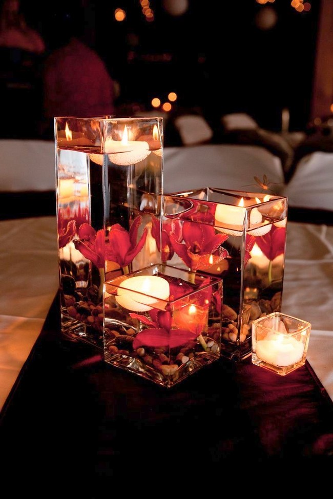 floating wedding centerpiece ideas with flowers and candles 6