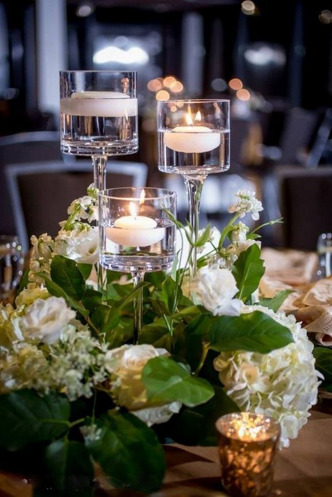 floating wedding centerpiece ideas with flowers and candles 9