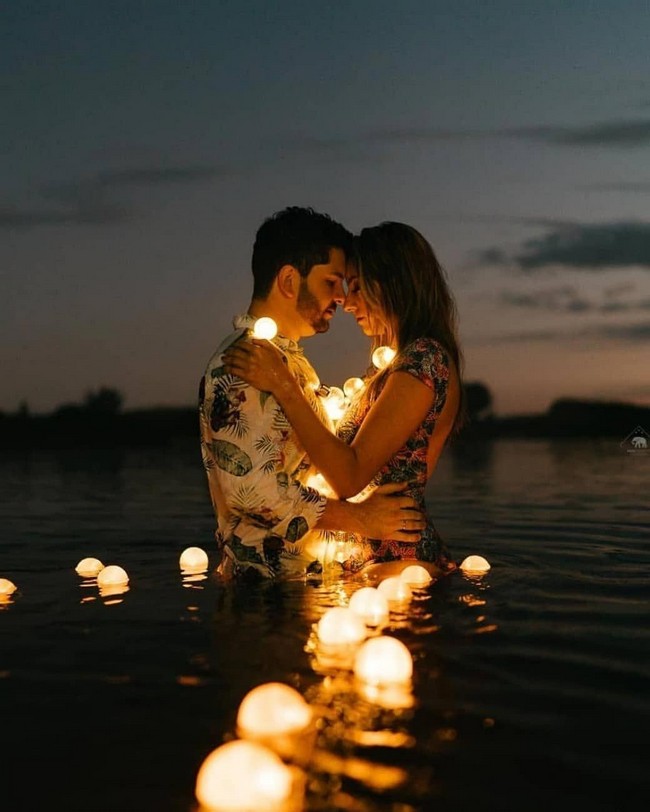 Night Engagement Photo Shoot Ideas with Lights 15