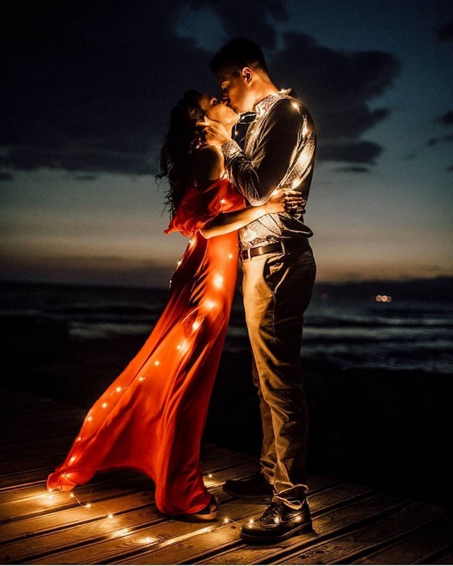 Night Engagement Photo Shoot Ideas with Lights 4