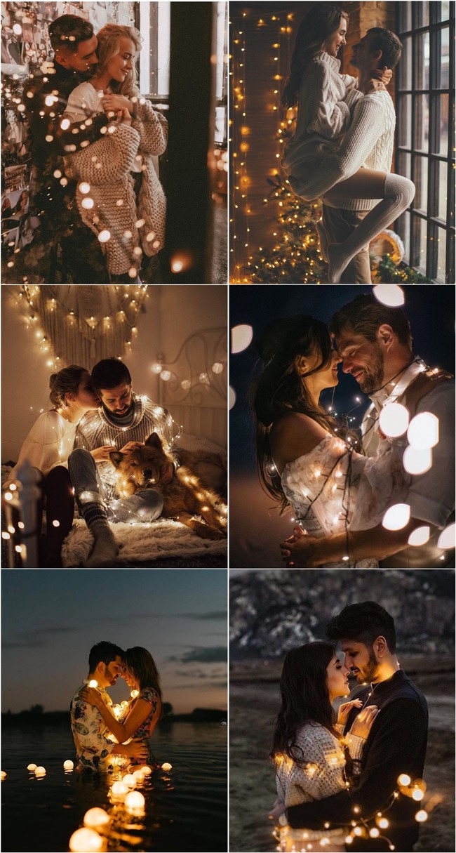 Night Engagement Photo Shoot Ideas with Lights