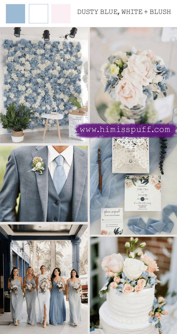 dusty blue white and blush march wedding colors