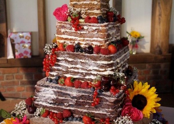 4 Tier Square Naked Wedding Cake