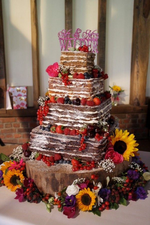 4 Tier Square Naked Wedding Cake