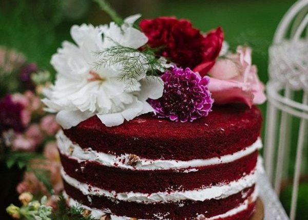 Red Velvet Single Tier Naked Wedding Cake