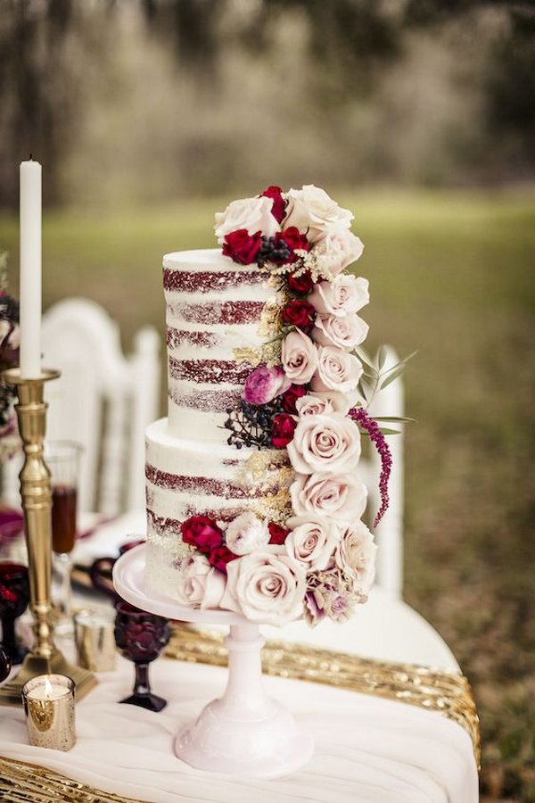 Two Tier Semi-naked Wedding Cake with Pink Roses