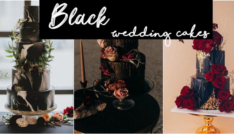 black and burgundy wedding cake