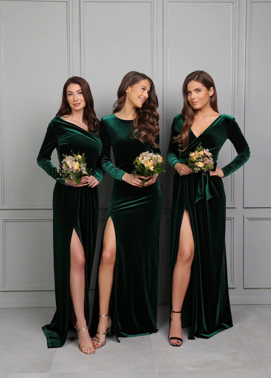 Dark Green Bridesmaid Velvet Maxi Dress High Quality Fabric image 1