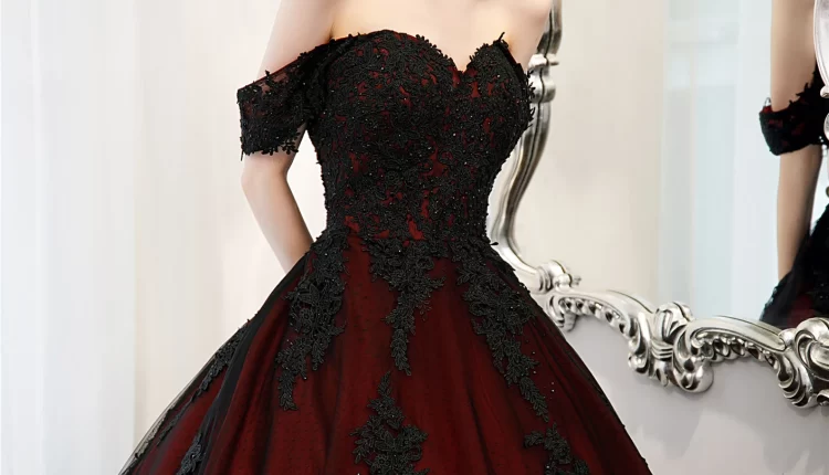 Red And Black Ball Gown Gothic Wedding Dress