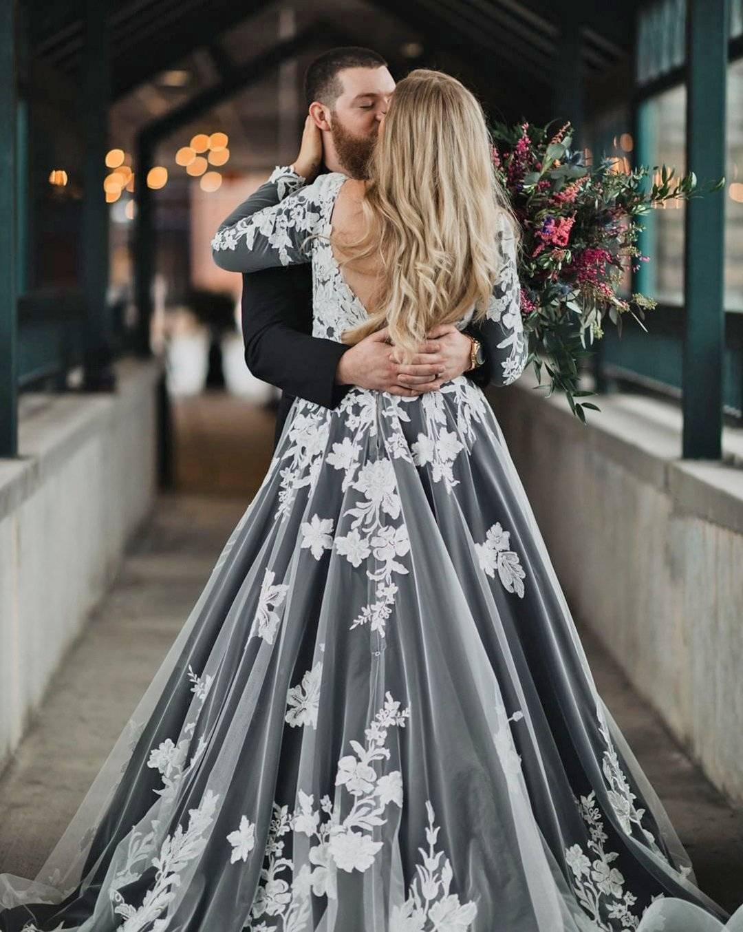 wedding dress black and white