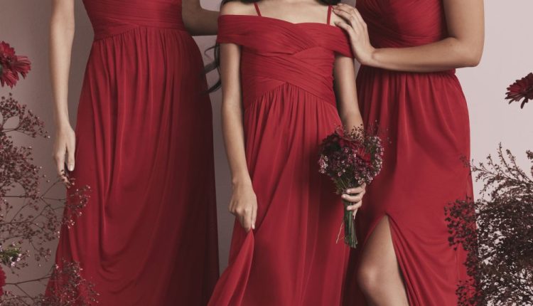 Wine Crisscross Off-Shoulder Junior Bridesmaid Dress