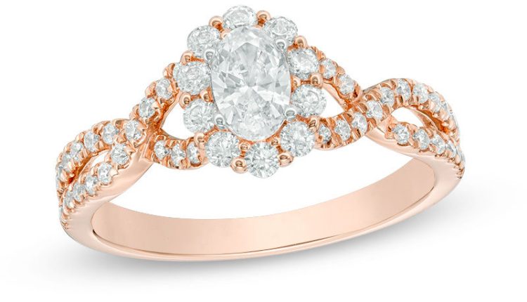 Oval Diamond Frame Twist Engagement Ring in 14K Rose Gold