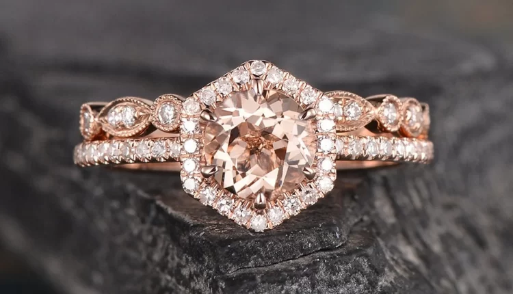 Rose Gold Engagement Ring Hexagon Cut Morganite Ring Set
