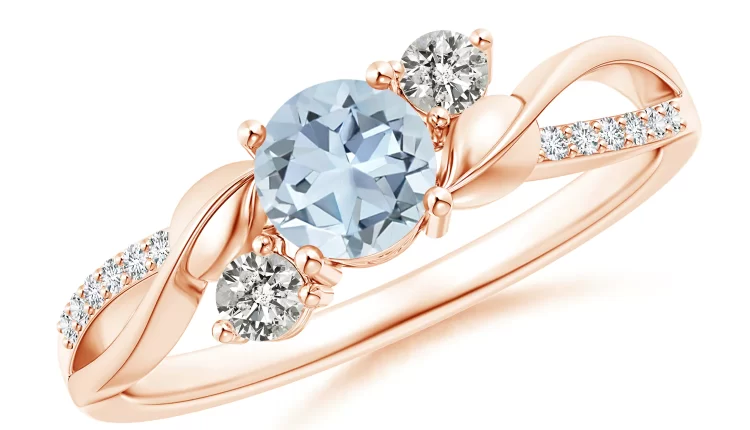 Rose Gold Engagement Ring with Aquamarine and Diamond Twisted Vine
