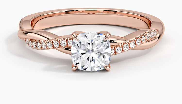 Rose Gold Engagement Ring with Petite Twisted Vine Diamond