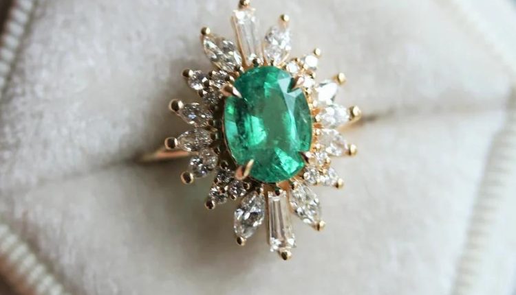 Vintage Emerald Oval Halo Engagement Ring