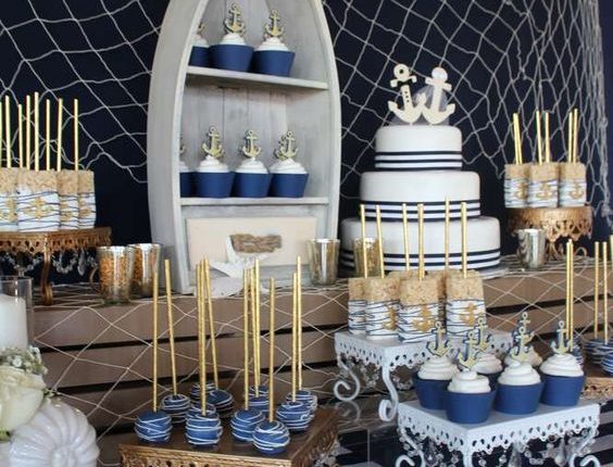 nautical bridal shower dessert table