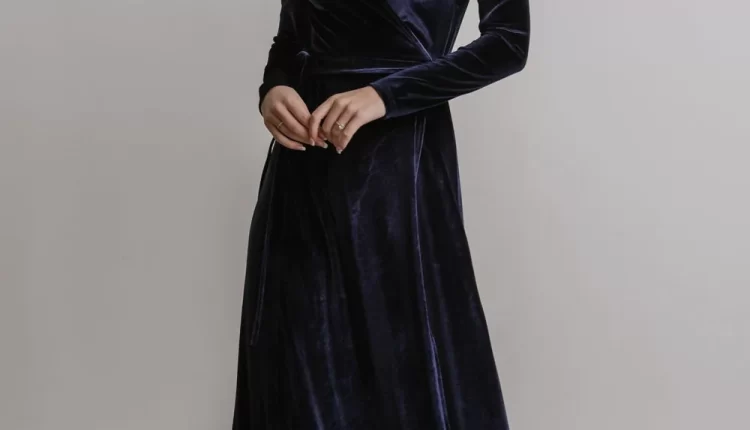 Navy Blue Velvet Bridesmaid Dress with long sleeves
