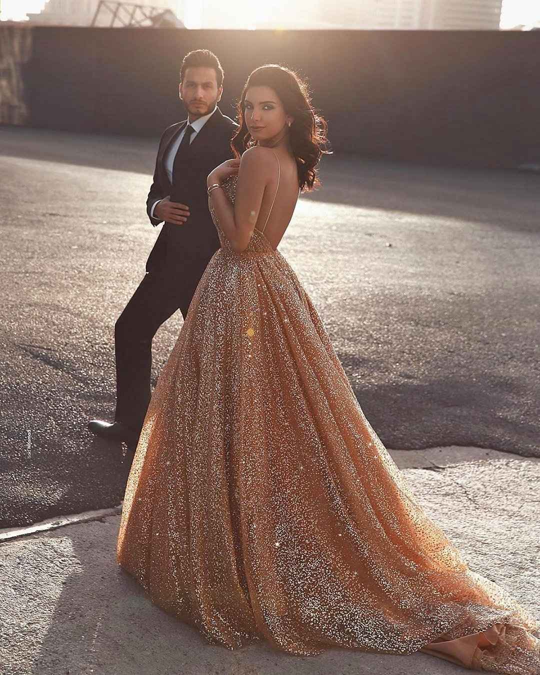 Glittery Sequin Gold Ball Gown Golden Wedding Dresses 66567 viniodress –  Viniodress